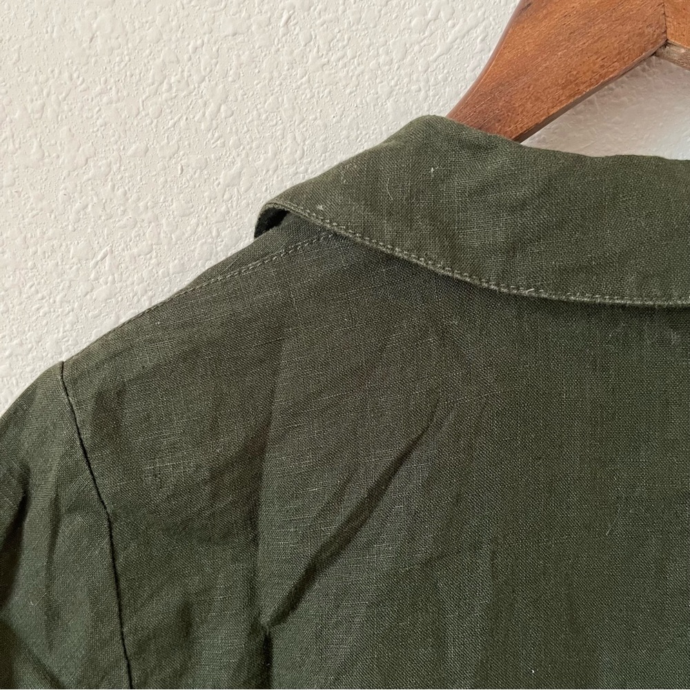 Athleta Linen Olive Green Button-Up Pocketed Summer Festival Boho Romper - Picture 4 of 6
